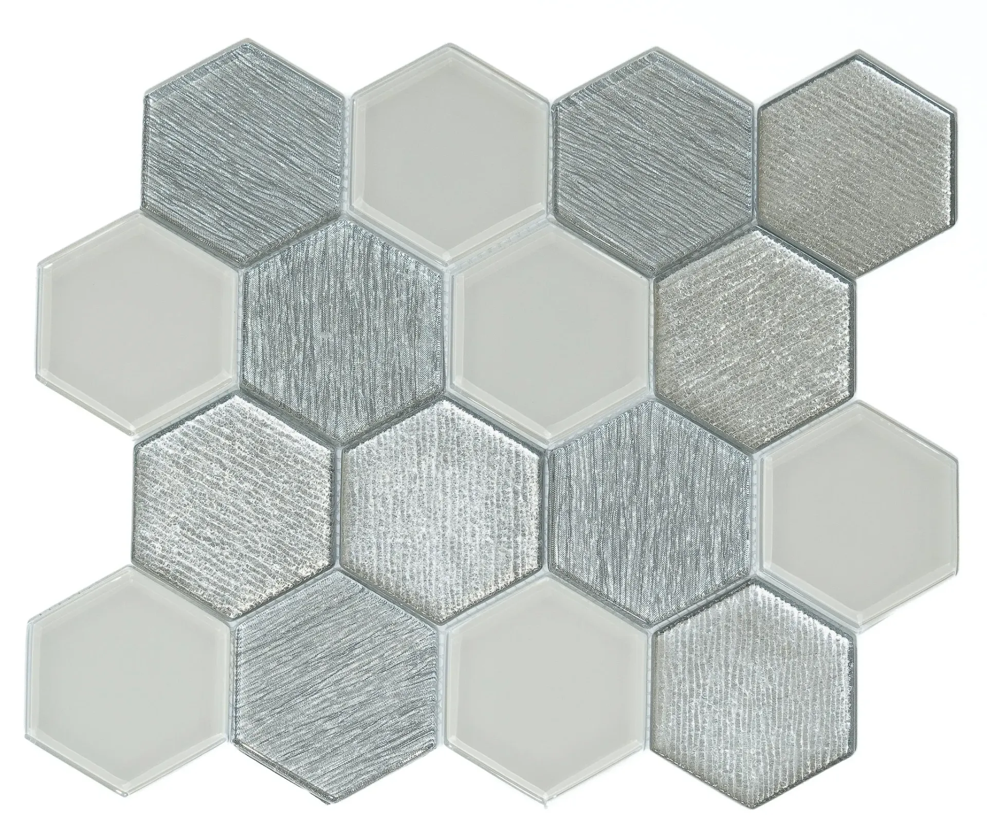 [222212163] Frosted Alloy Hexagon Glass Mosaic