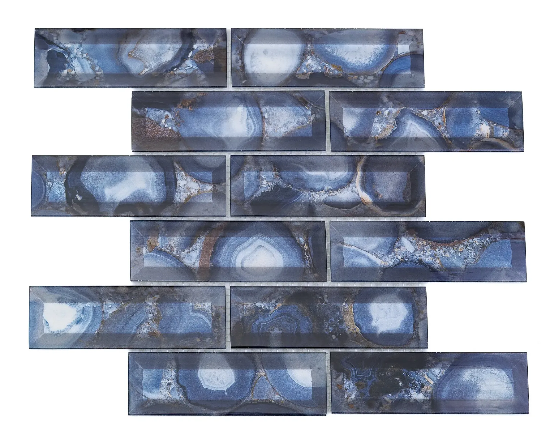 [222212166] Agate Blue Linear Beveled Glass Mosaic