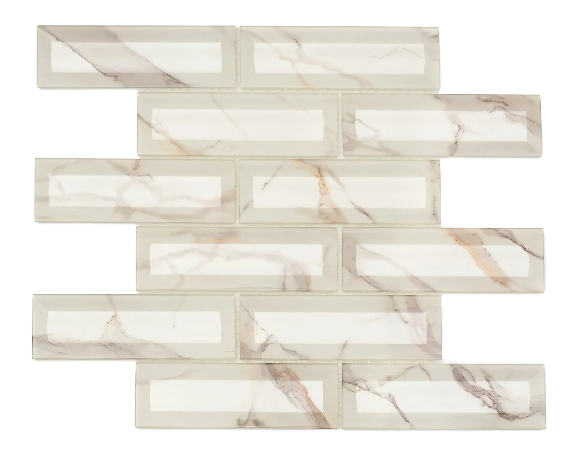 Beige Calacatta‑Style Beveled Glass Mosaic