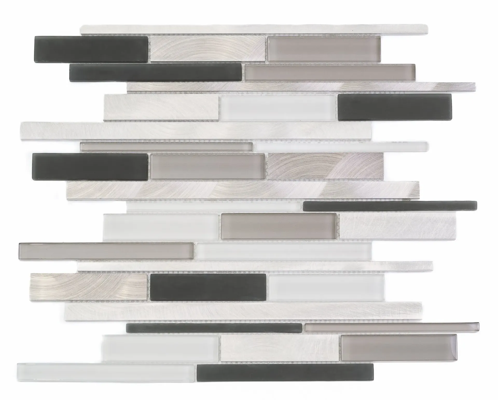 Cityscape Interlocking Frosted Glass & Brushed Aluminum Mosaic