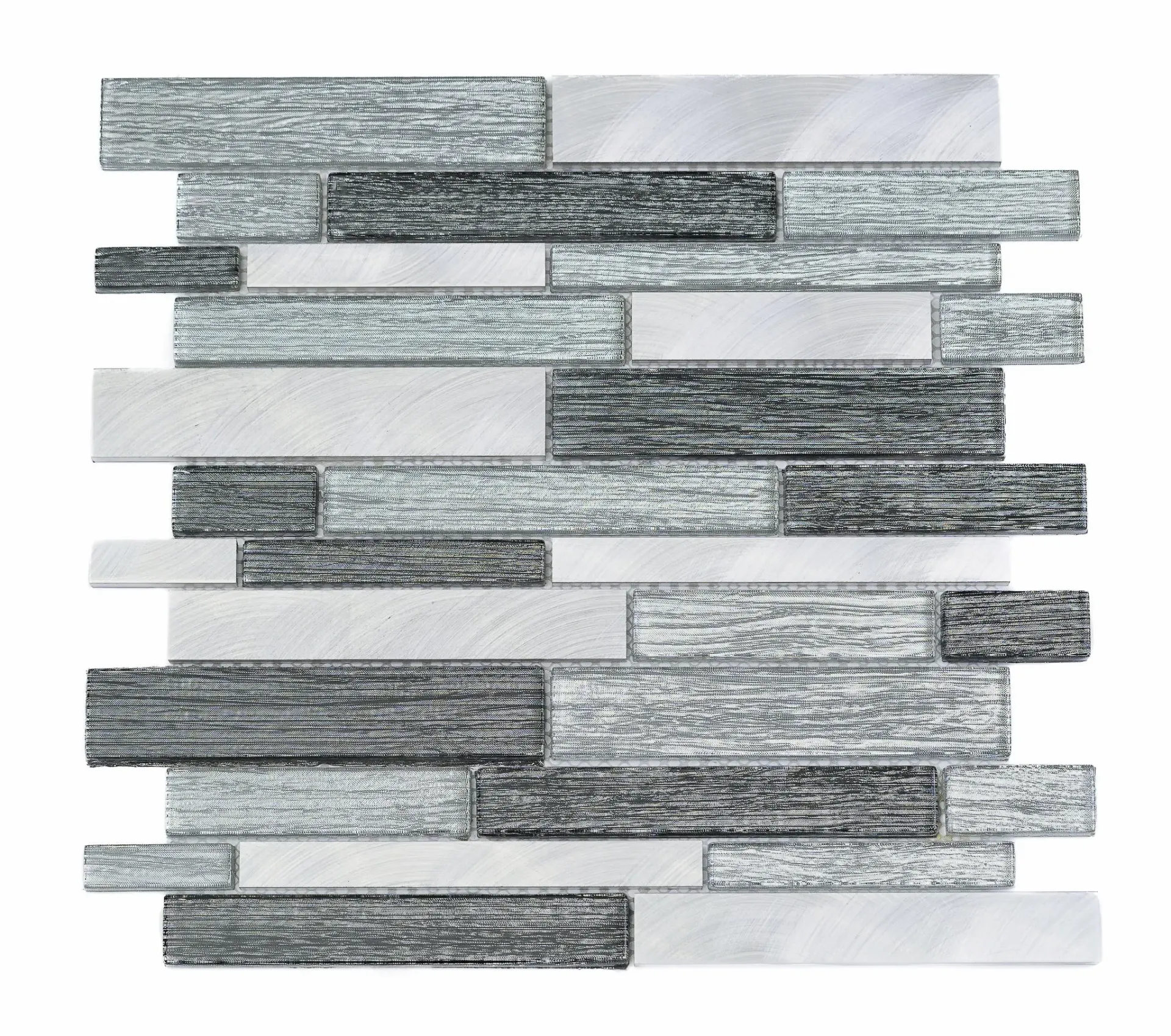 [H5528] Silver Alloy Linear Glass & Aluminum Mosaic