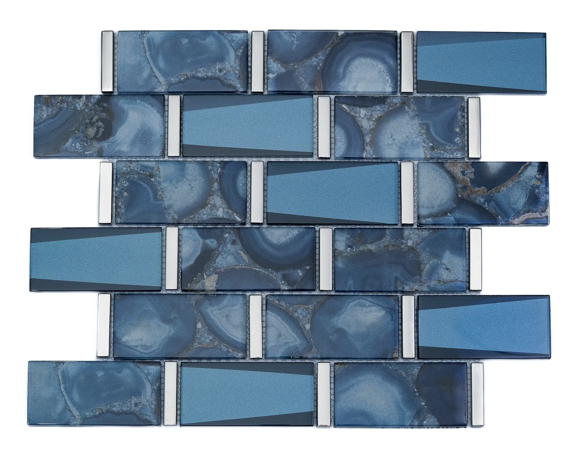 Agate Blue Linear Glass-Blend Mosaic (Polished)